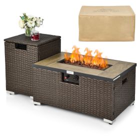 32 x 20 Inch Propane Rattan Fire Pit Table Set with Side Table Tank and Cover