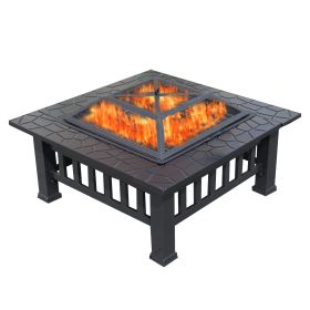 Durable Outdoor Fire Pit Table for Wood Burning with Accessories (Color: Black)