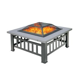 Durable Outdoor Fire Pit Table for Wood Burning with Accessories (Color: Grey)